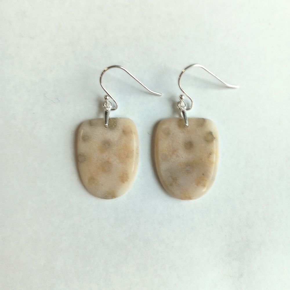Indonesian Fossil Coral Gemstone Earrings with 925 Sterling Silver Findings